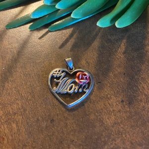 EUC Silver MOM Charm with Red Rose